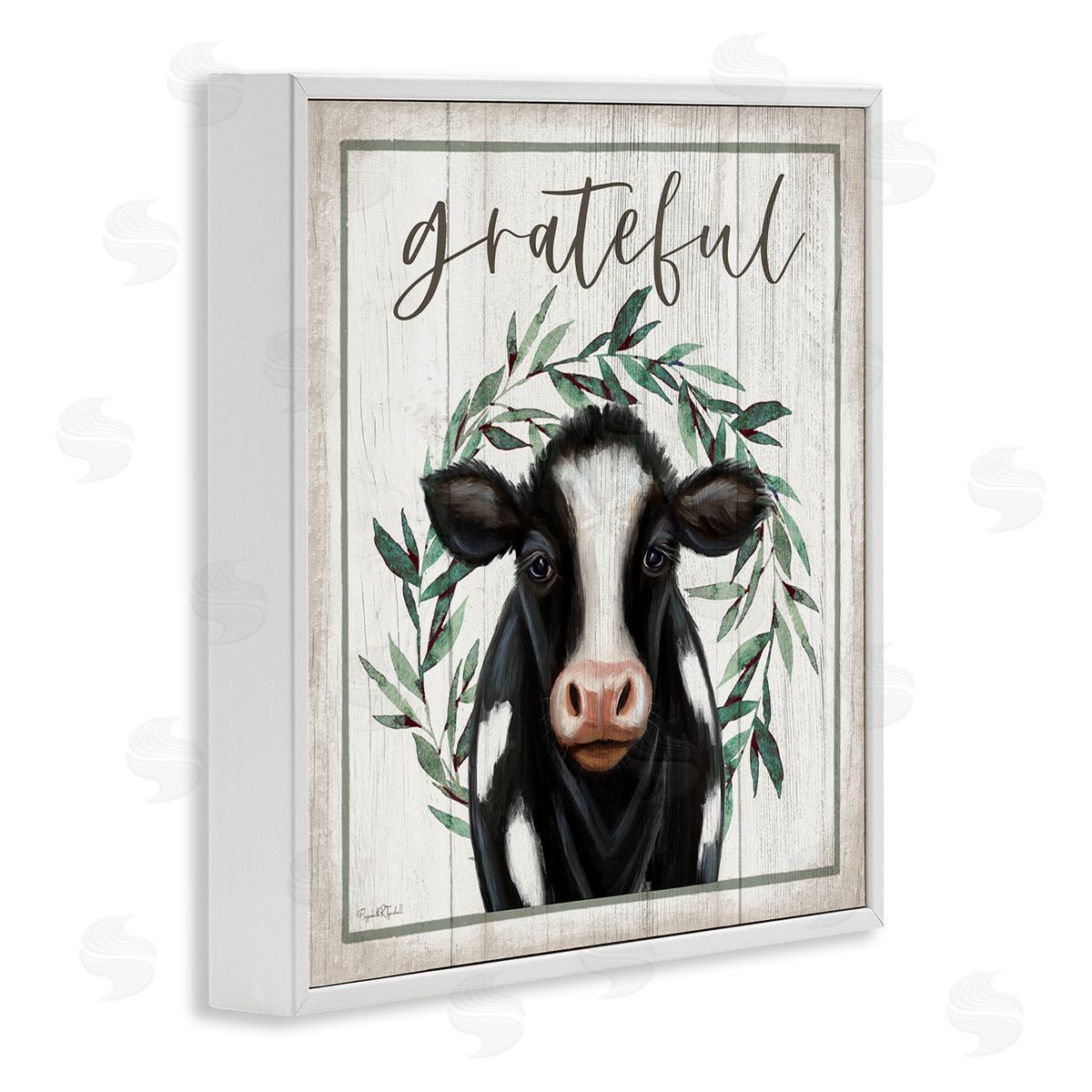 Elizabeth Tyndall Grateful Phrase Cow White Framed Glicee Wall Art Print