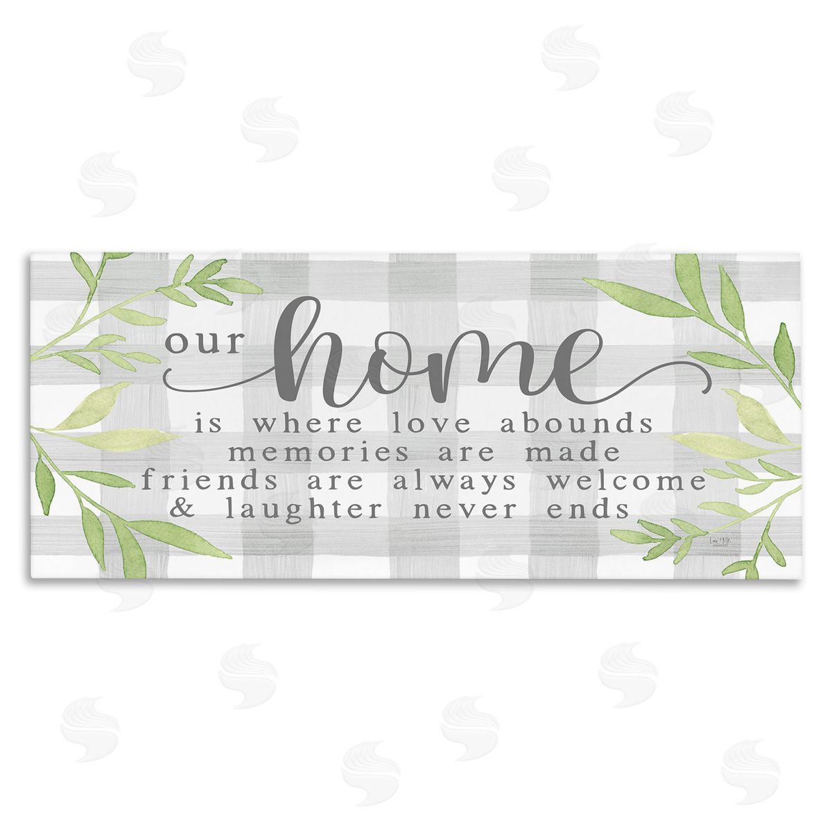 Lux + Me Designs Gingham Our Home Phrase Stretched Canvas Wall Art Print