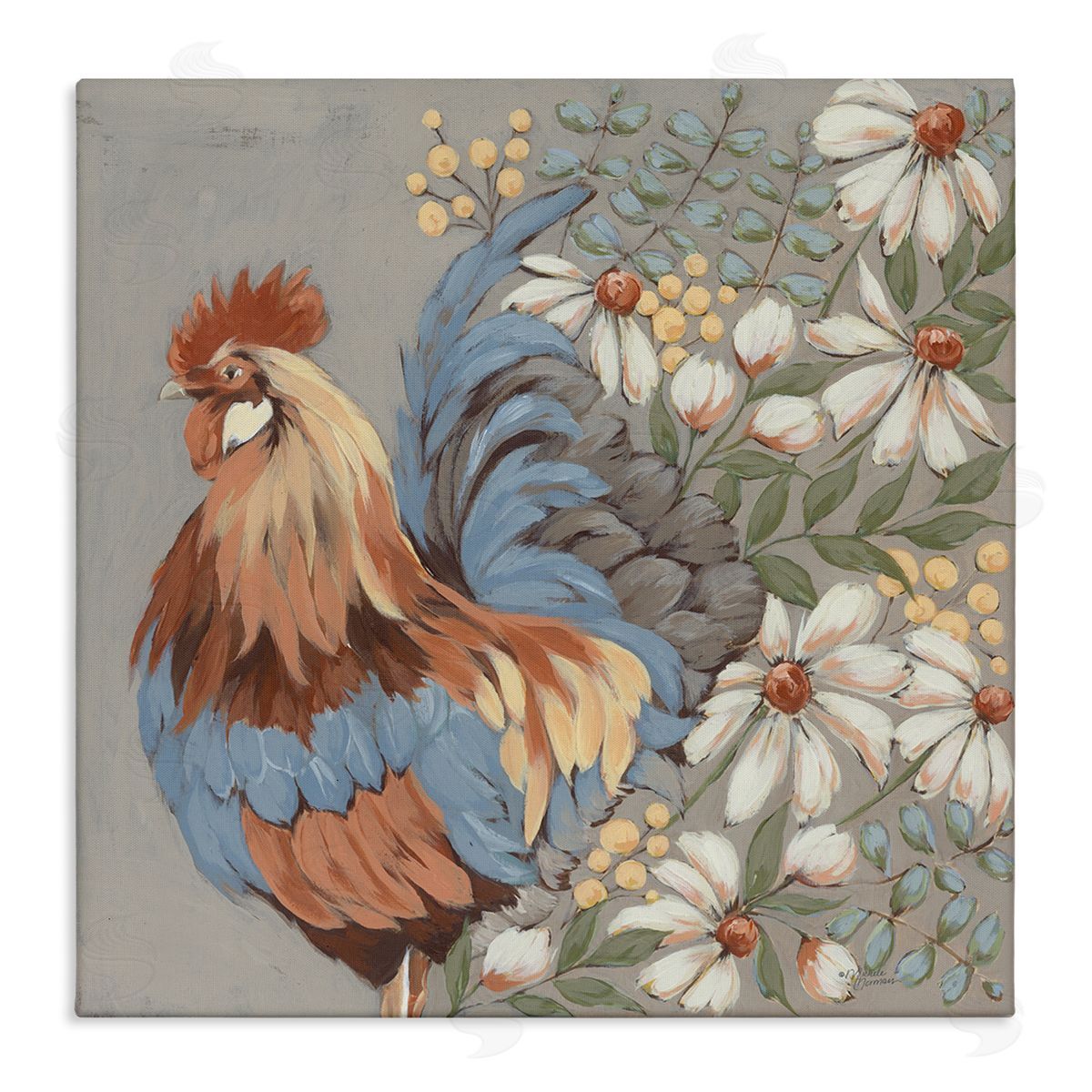Michele Norman Country Hen & Daisies Stretched Canvas Wall Art Print