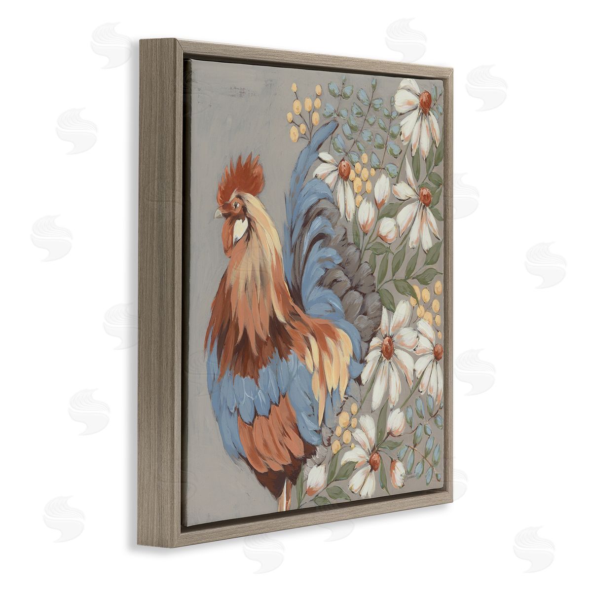 Michele Norman Country Hen & Daisies Brown Floating Frame Canvas Wall Art Print