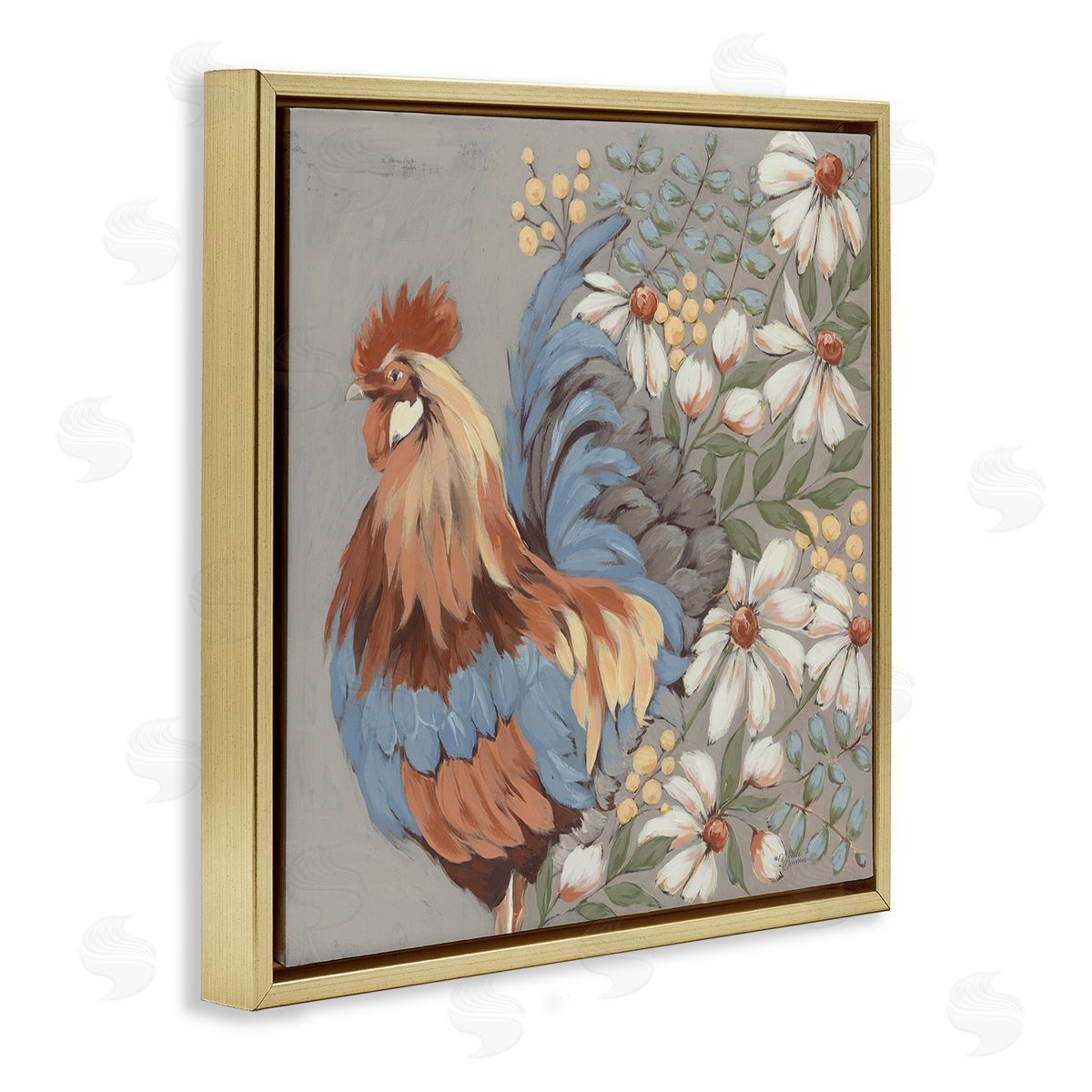 Michele Norman Country Hen & Daisies Gold Floating Frame Canvas Wall Art Print