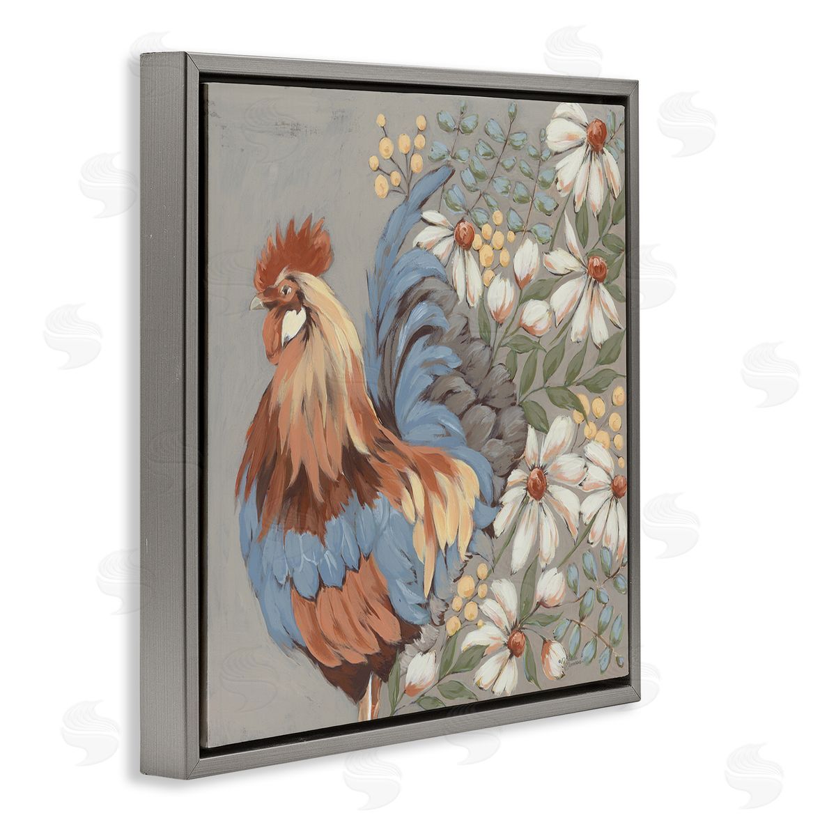 Michele Norman Country Hen & Daisies Gray Floating Frame Canvas Wall Art Print