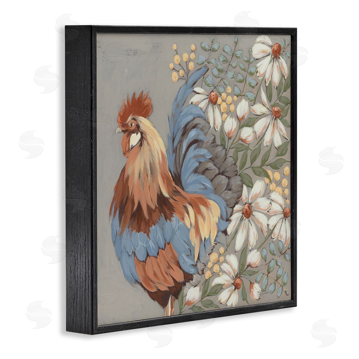 Michele Norman Country Hen & Daisies Black Framed Glicee Wall Art Print