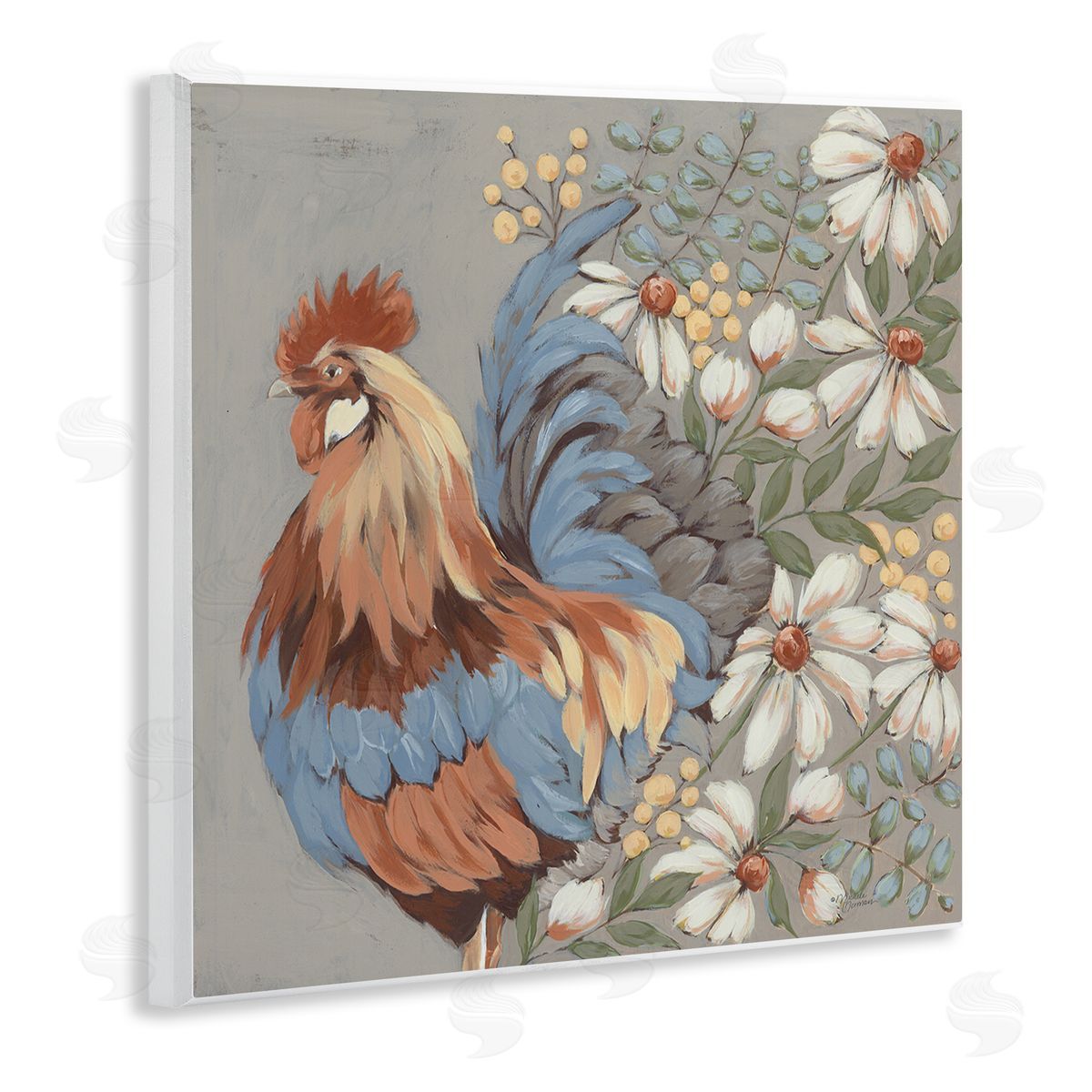 Michele Norman Country Hen & Daisies Wooden Wall Plaque Art Print