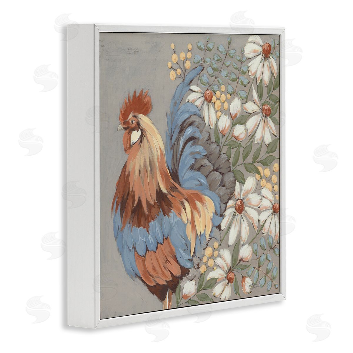 Michele Norman Country Hen & Daisies White Framed Glicee Wall Art Print