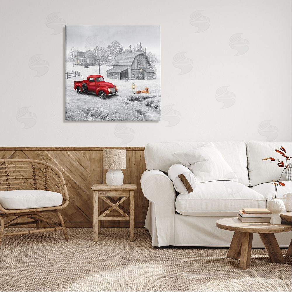 Michael Shelton Red Truck at Barn Canvas Wall Art in Room