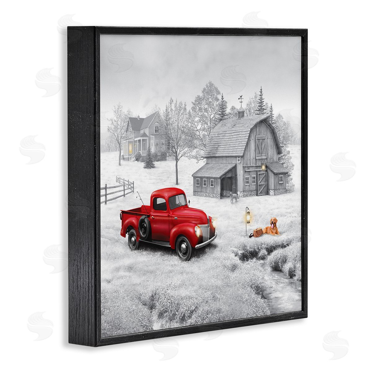 Michael Shelton Red Truck at Barn Black Framed Glicee Wall Art Print