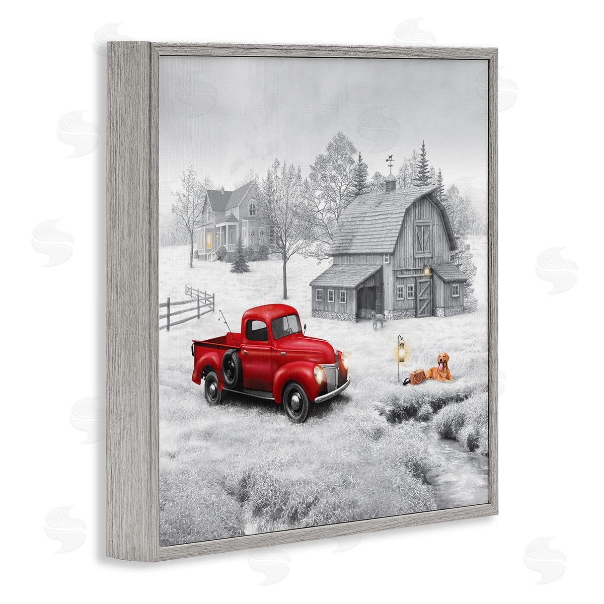 Michael Shelton Red Truck at Barn Gray Framed Glicee Wall Art Print