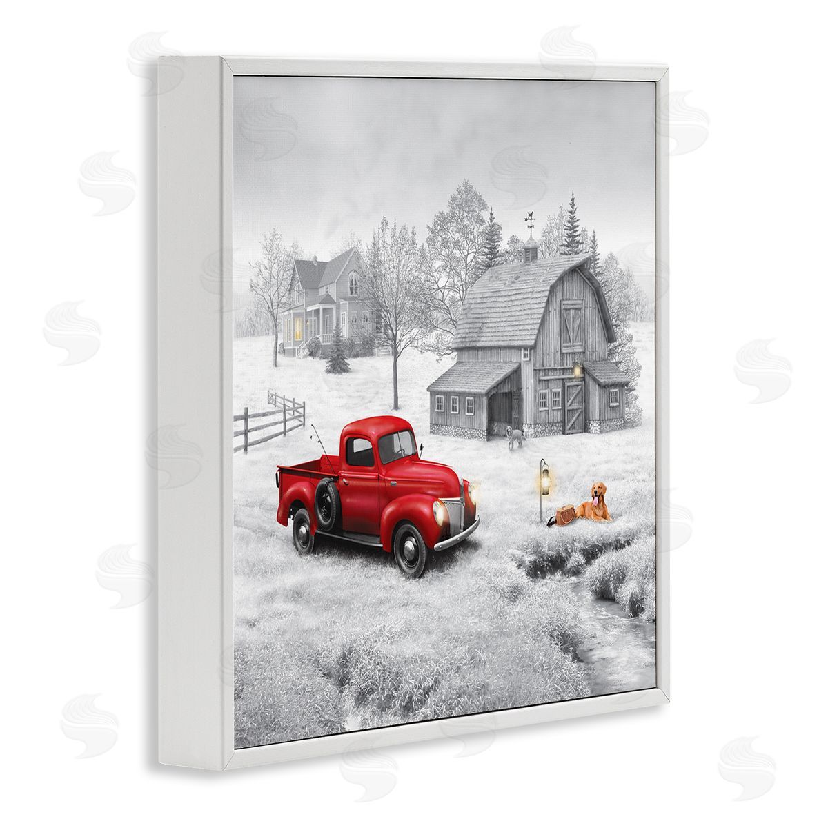 Michael Shelton Red Truck at Barn White Framed Glicee Wall Art Print