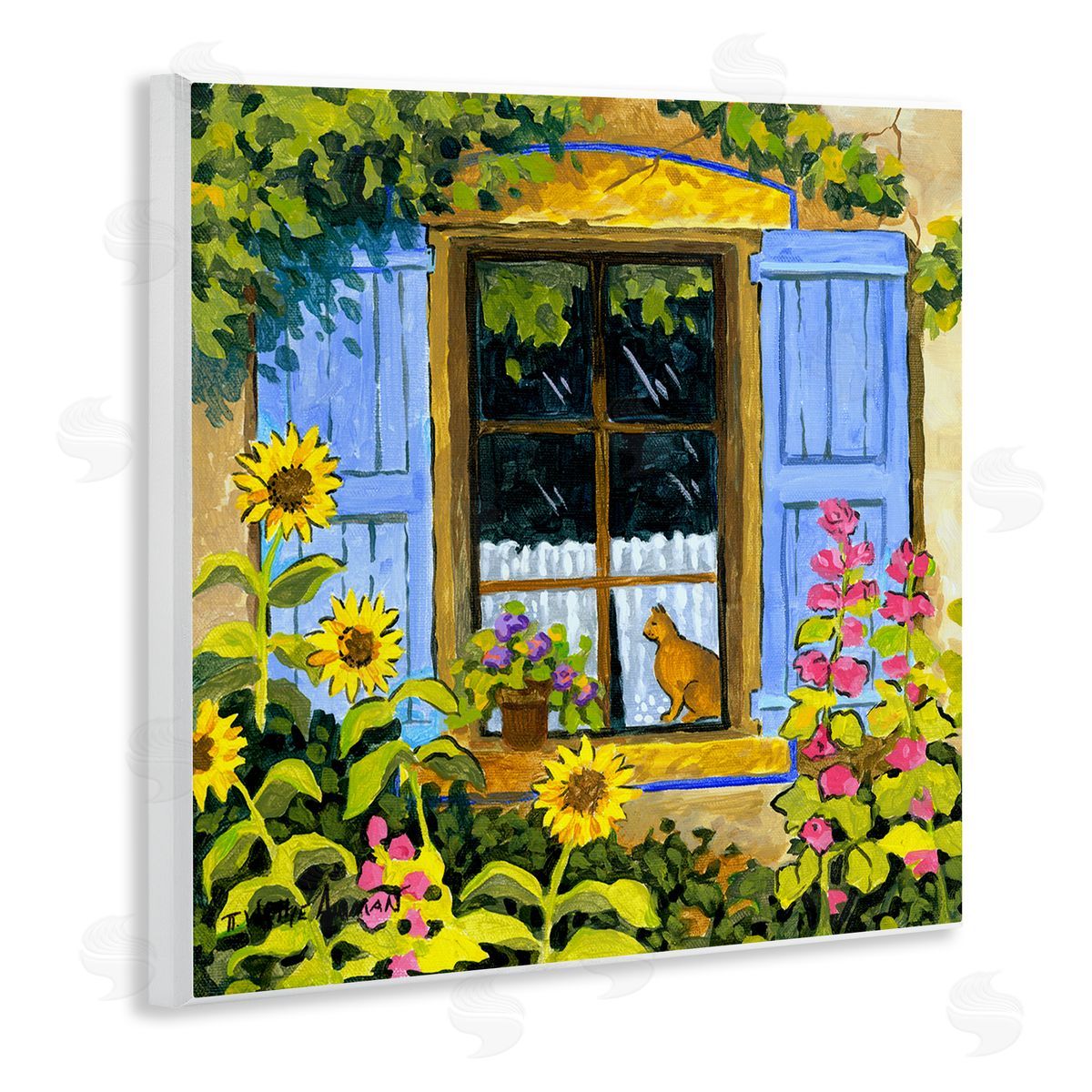 Robin Altman Cat in Garden Window Wooden Wall Plaque Art Print