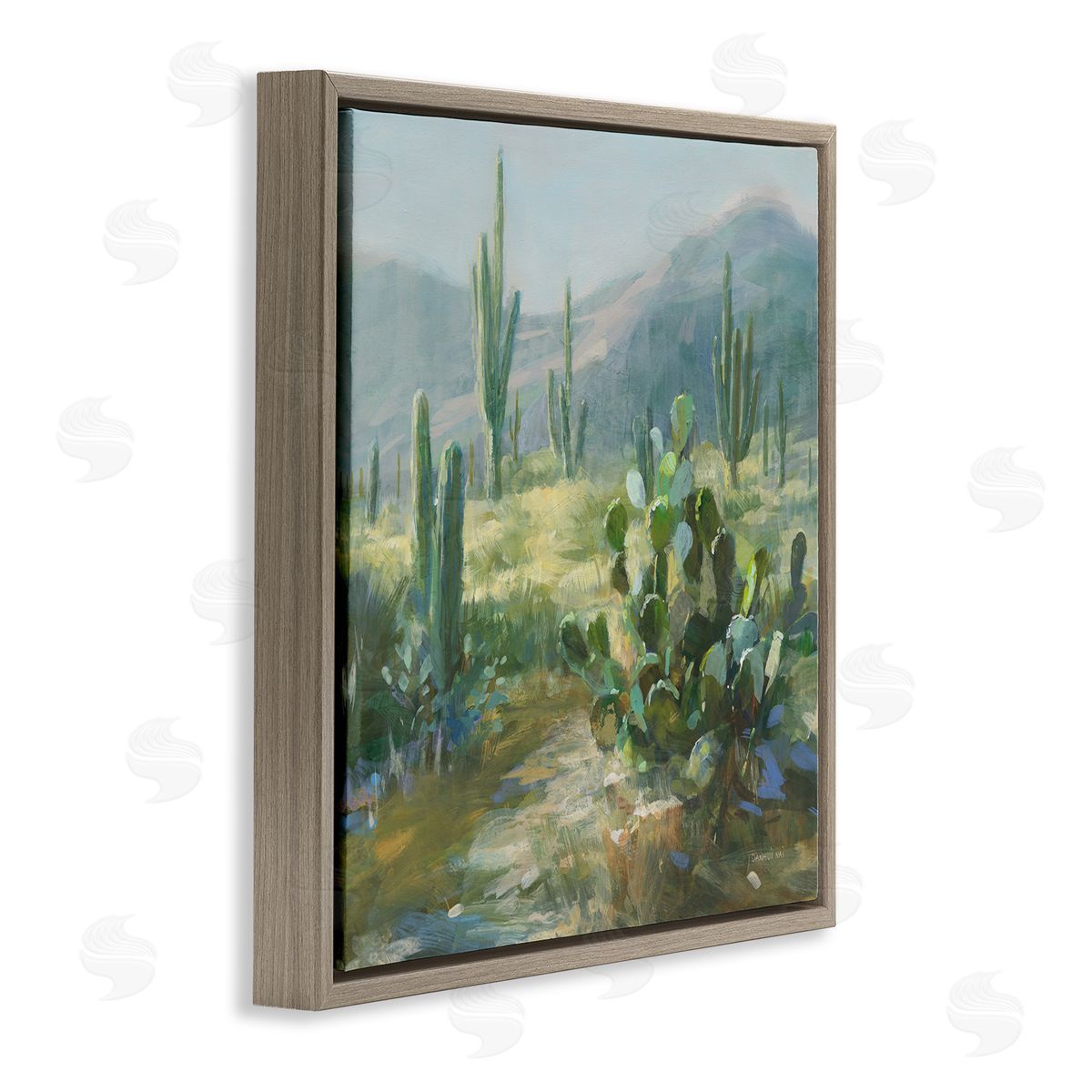 Danhui Nai Desert Cactus Landscape Brown Floating Frame Canvas Wall Art Print