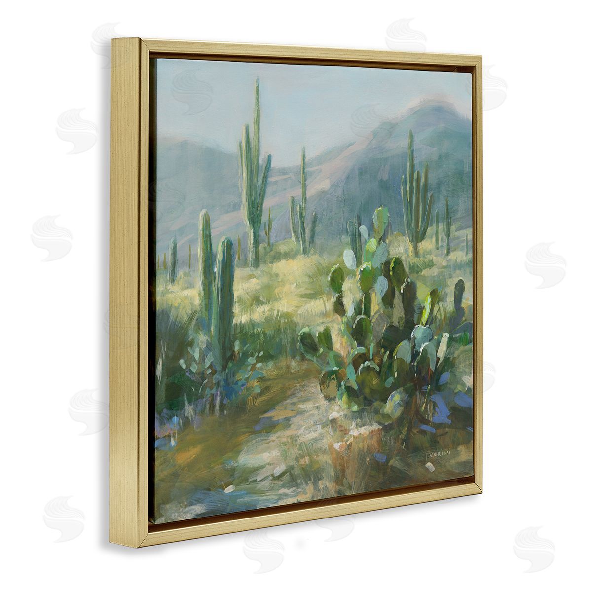 Danhui Nai Desert Cactus Landscape Gold Floating Frame Canvas Wall Art Print