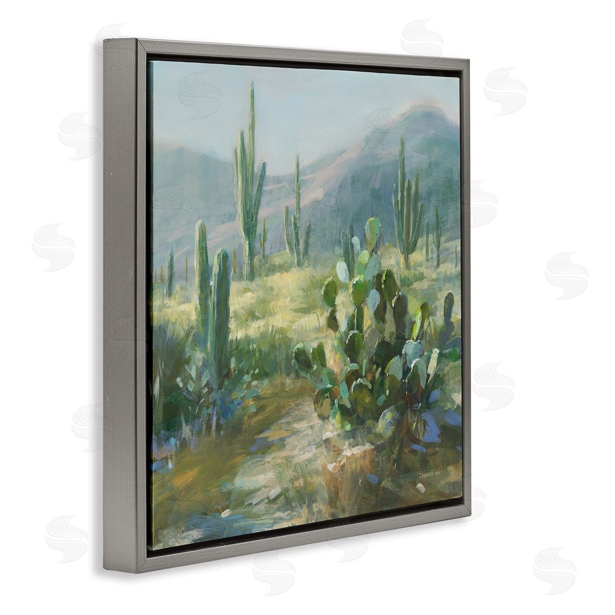 Danhui Nai Desert Cactus Landscape Gray Floating Frame Canvas Wall Art Print