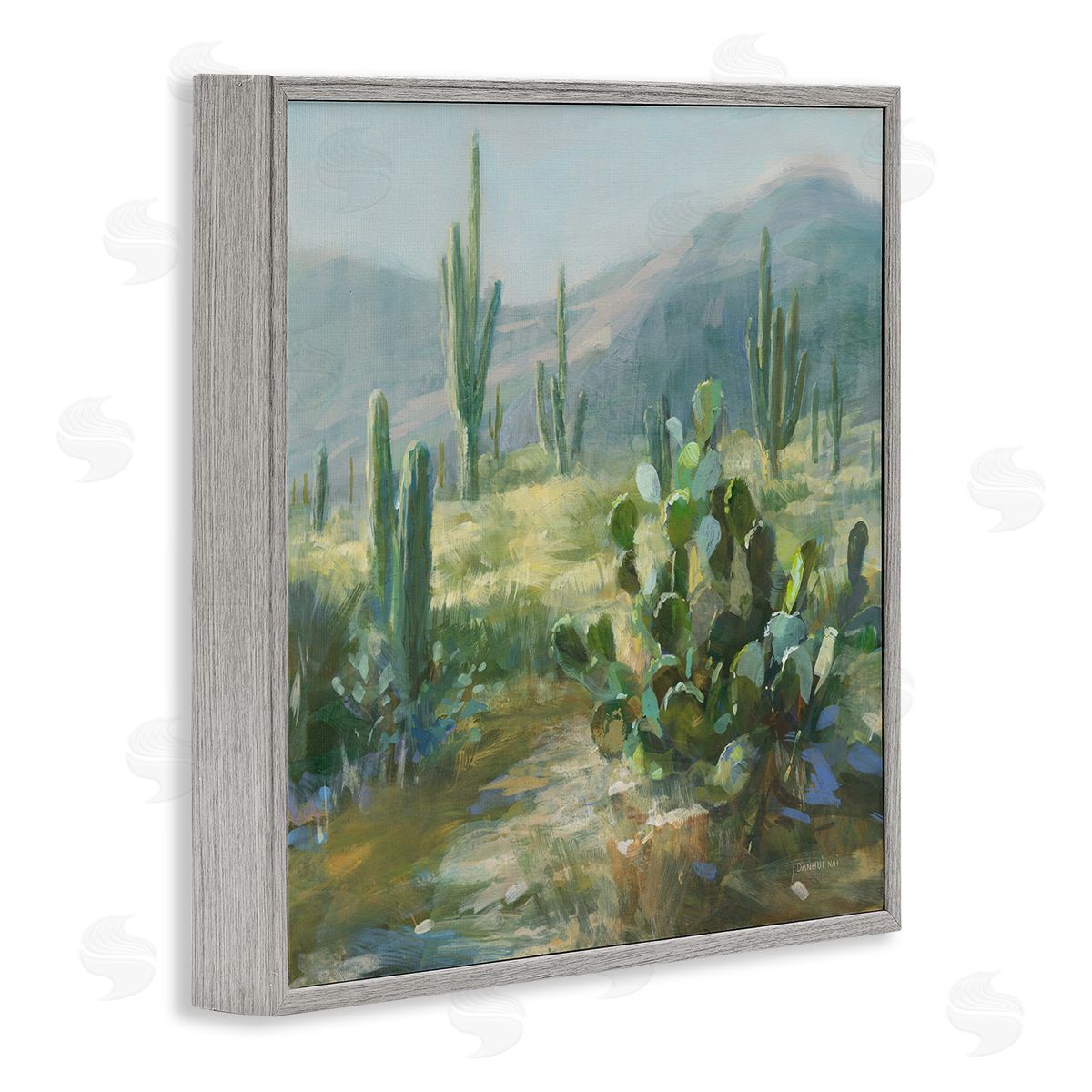 Danhui Nai Desert Cactus Landscape Gray Framed Glicee Wall Art Print