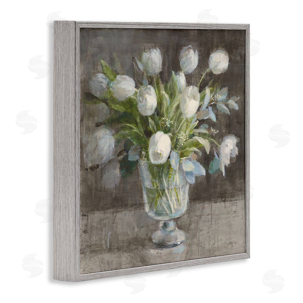 Danhui Nai Rustic White Tulip Vase Gray Framed Glicee Wall Art Print