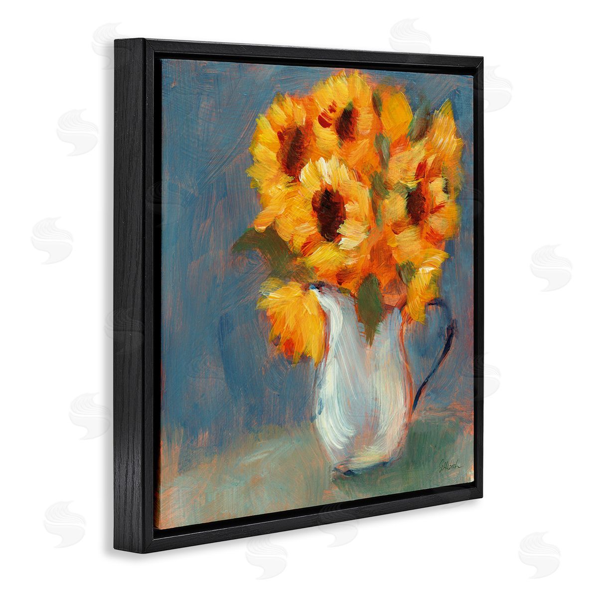 Sue Schlabach Sunflower Vase Painting Black Floating Frame Canvas Wall Art Print