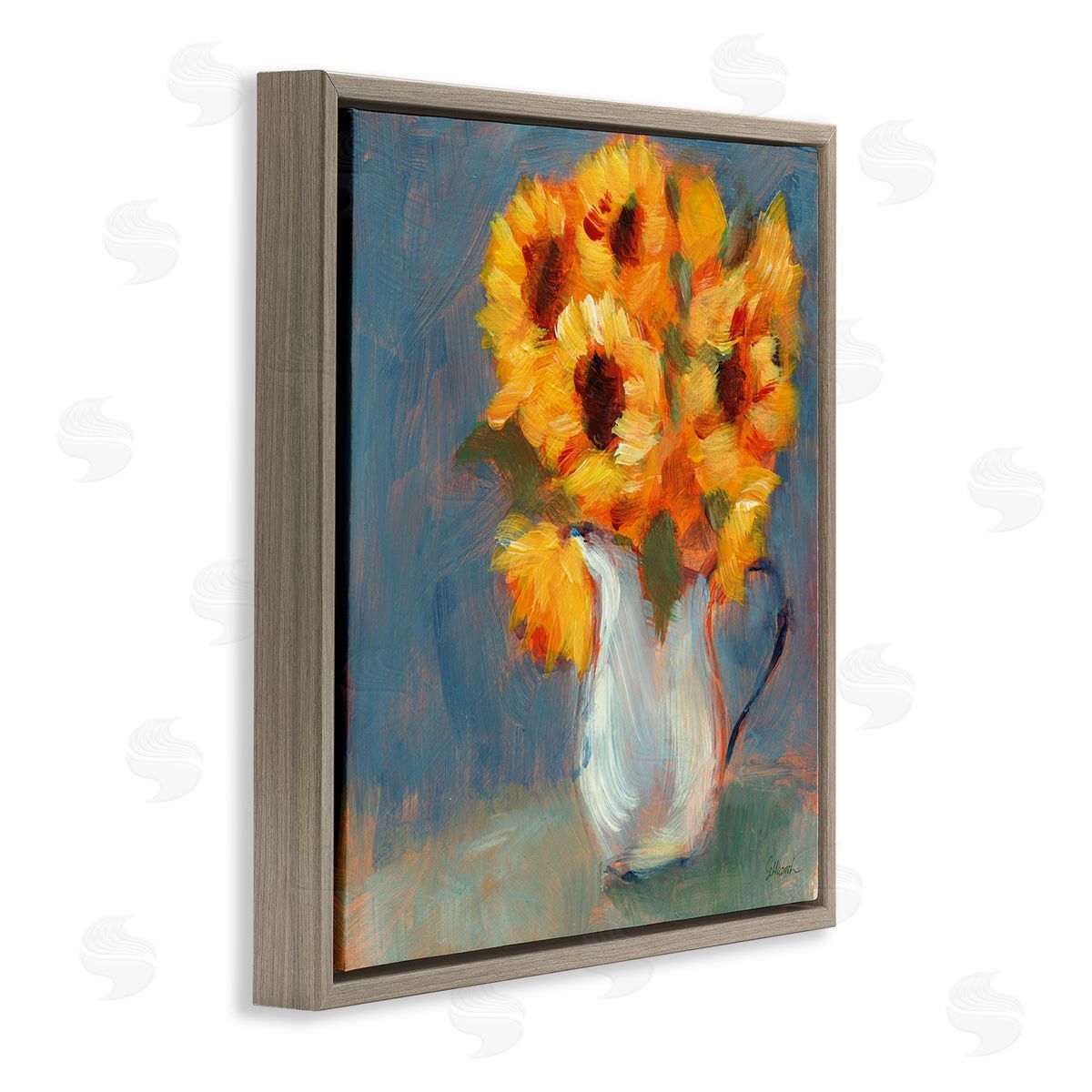 Sue Schlabach Sunflower Vase Painting Brown Floating Frame Canvas Wall Art Print