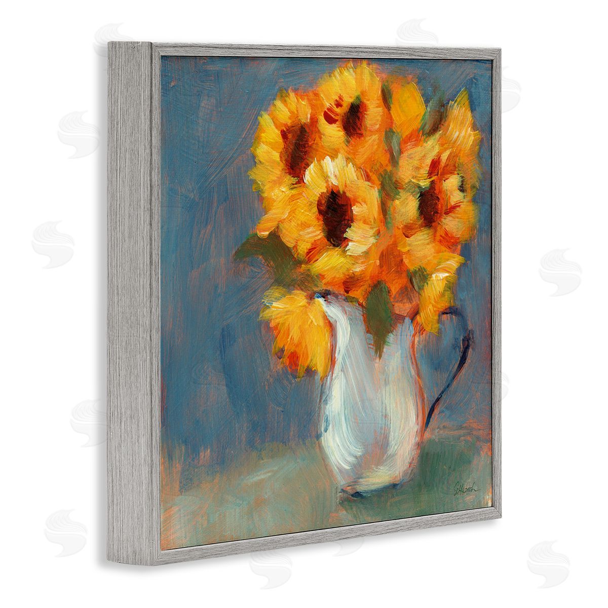 Sue Schlabach Sunflower Vase Painting Gray Framed Glicee Wall Art Print