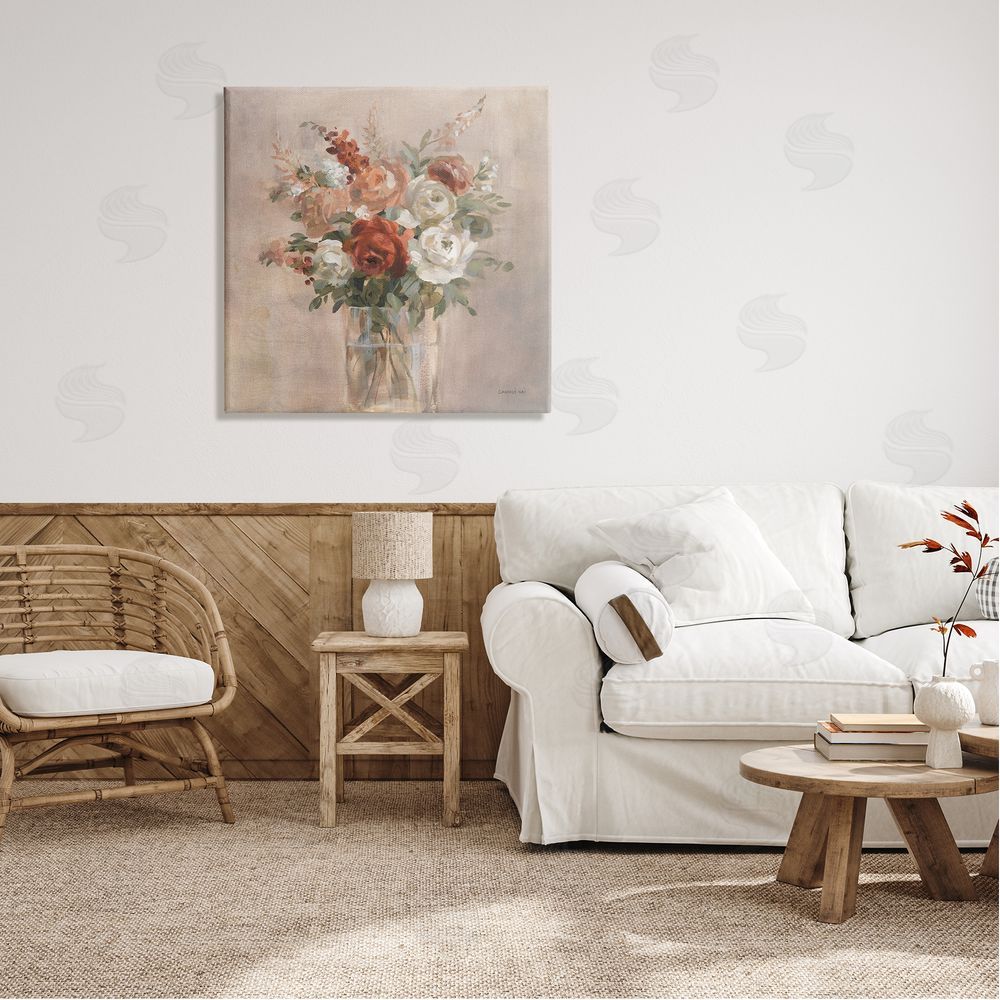 Danhui Nai Red & White Roses Bouquet Canvas Wall Art in Room