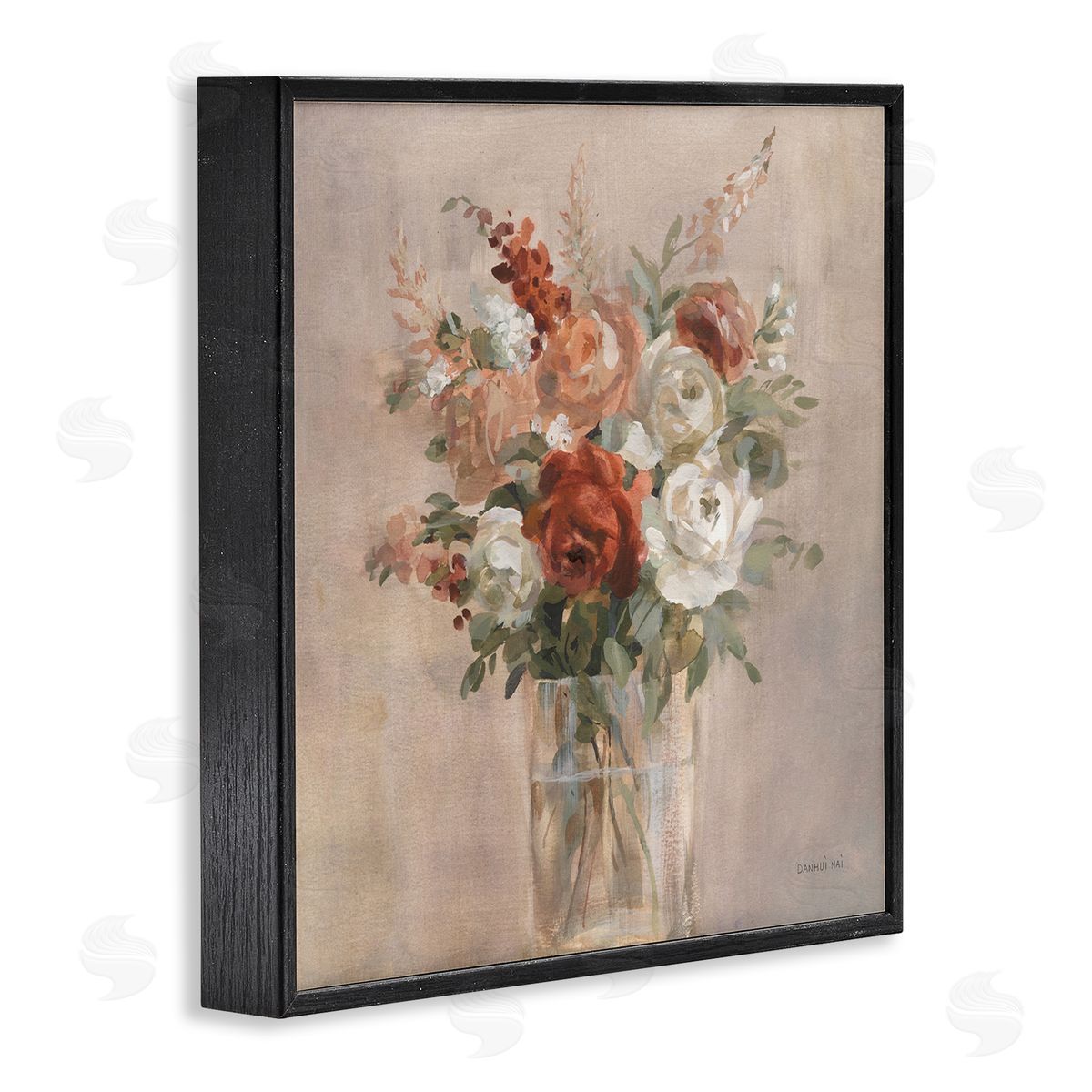 Danhui Nai Red & White Roses Bouquet Black Framed Glicee Wall Art Print