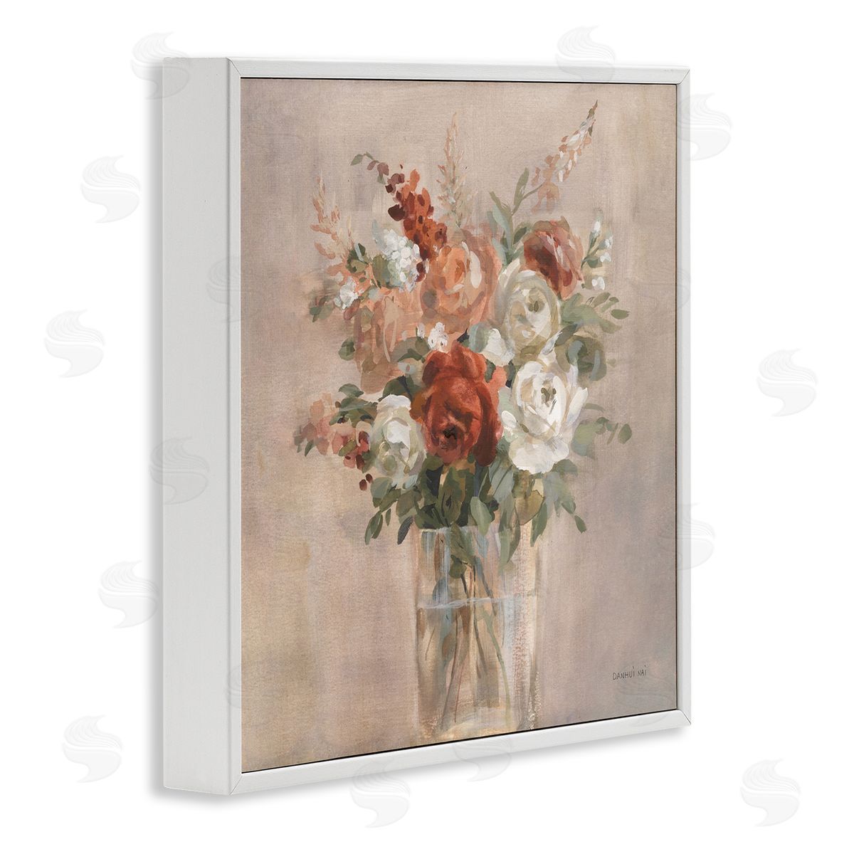 Danhui Nai Red & White Roses Bouquet White Framed Glicee Wall Art Print