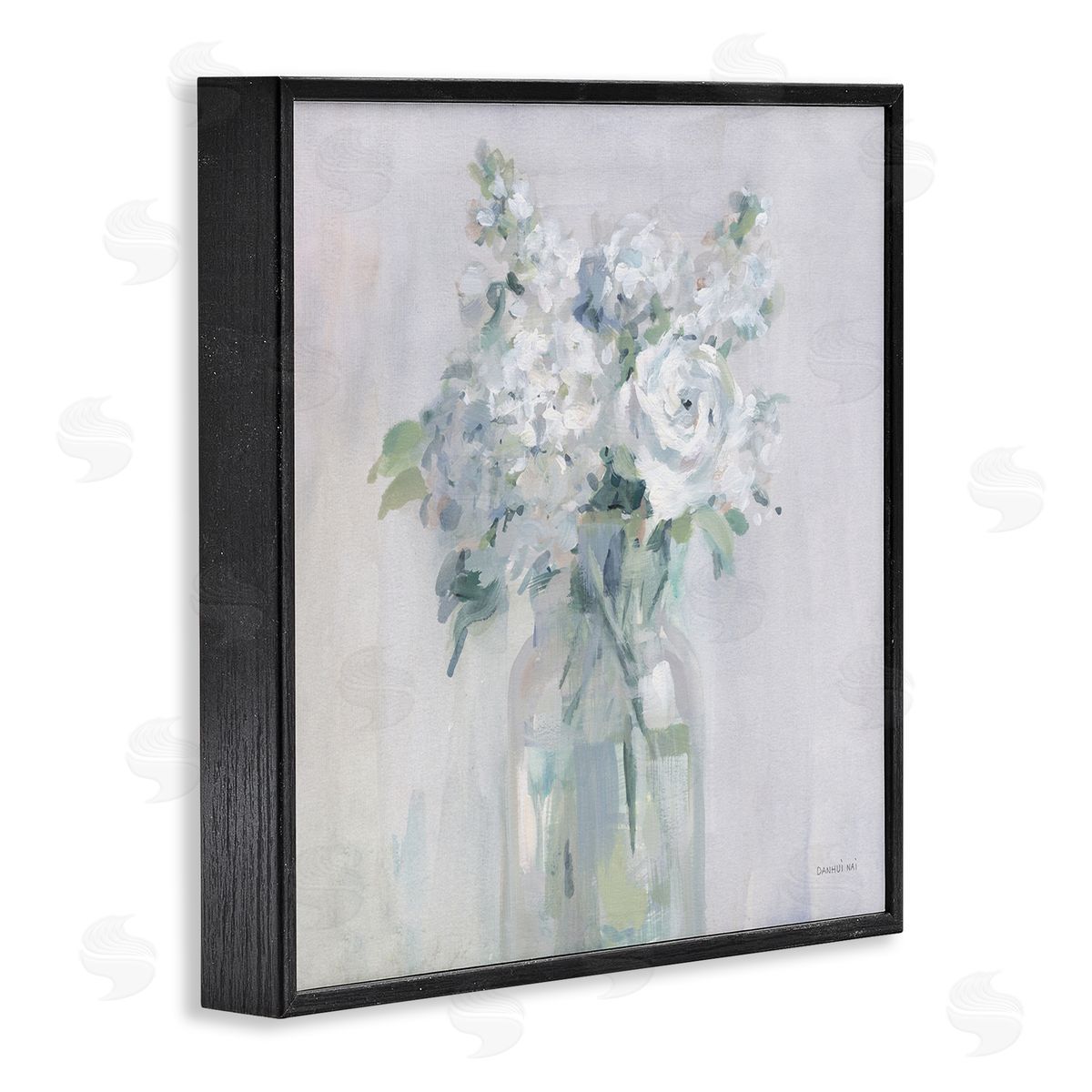 White Abstract Bouquet Black Frame Print Wall Art, Home Decor by Danhui Nai