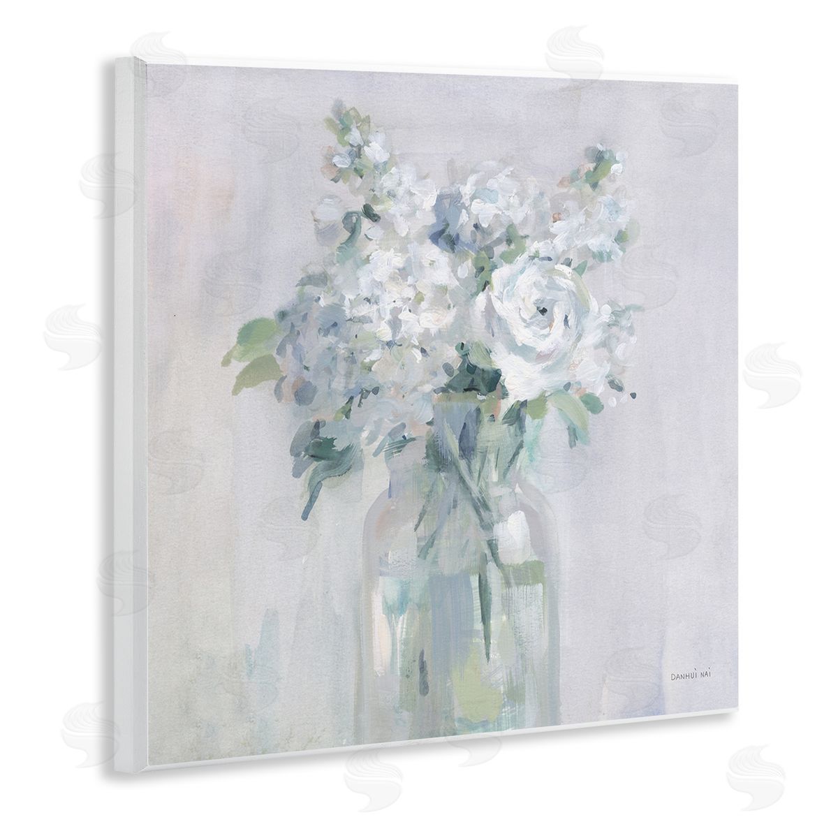 White Abstract Bouquet Wood Plaque Wall Art, Home Decor by Danhui Nai