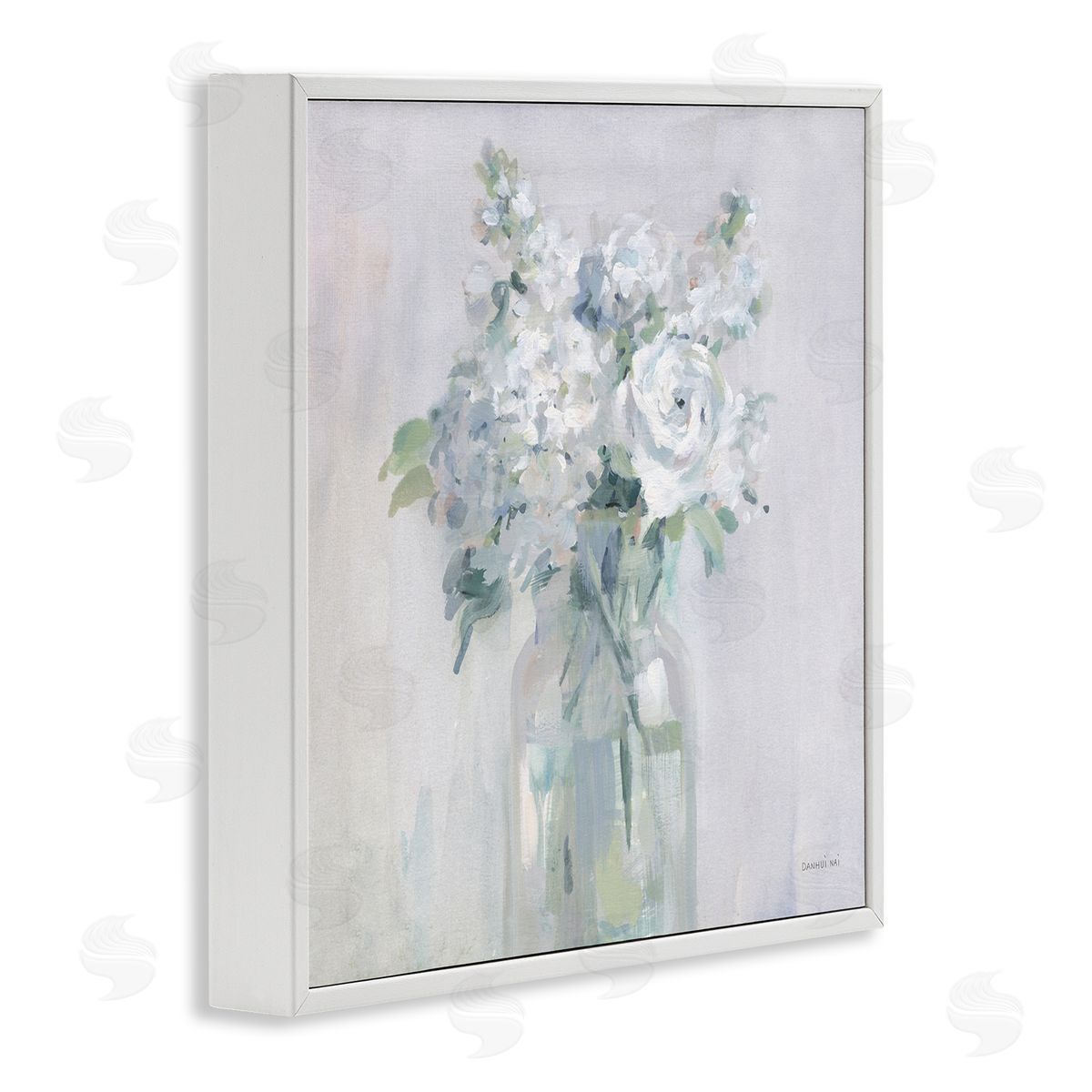 White Abstract Bouquet White Frame Print Wall Art, Home Decor by Danhui Nai