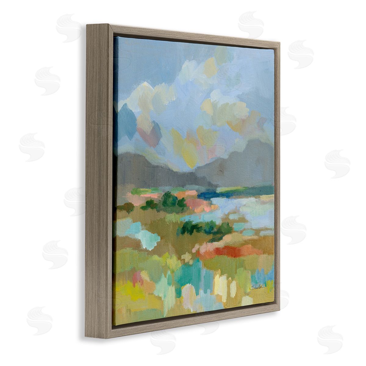 Silvia Vassileva Abstract Meadow Landscape Brown Floating Frame Canvas Wall Art Print