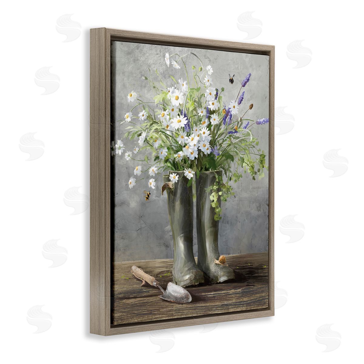 Gardening Boots Bouquet Brown Floating Frame Canvas Wall Art, Home Decor by Danhui Nai