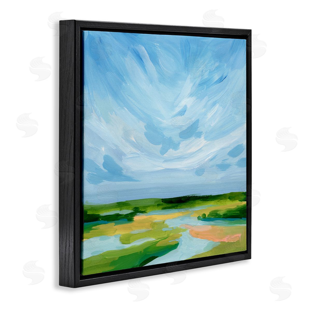 Victoria Barnes Modern Stream Landscape Black Floating Frame Canvas Wall Art Print