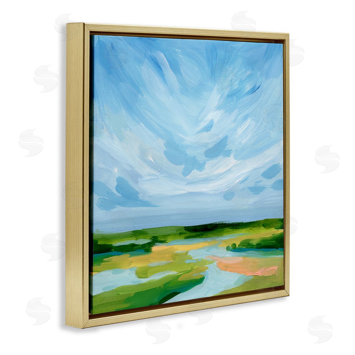 Victoria Barnes Modern Stream Landscape Gold Floating Frame Canvas Wall Art Print