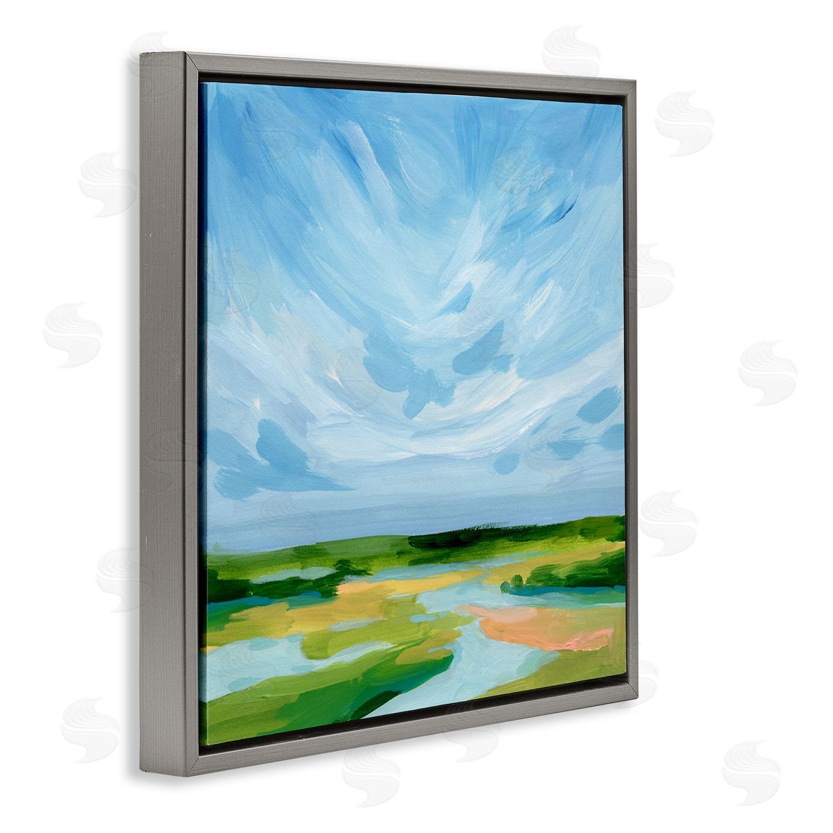 Victoria Barnes Modern Stream Landscape Gray Floating Frame Canvas Wall Art Print