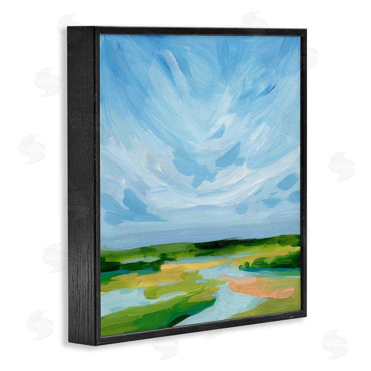 Victoria Barnes Modern Stream Landscape Black Framed Glicee Wall Art Print
