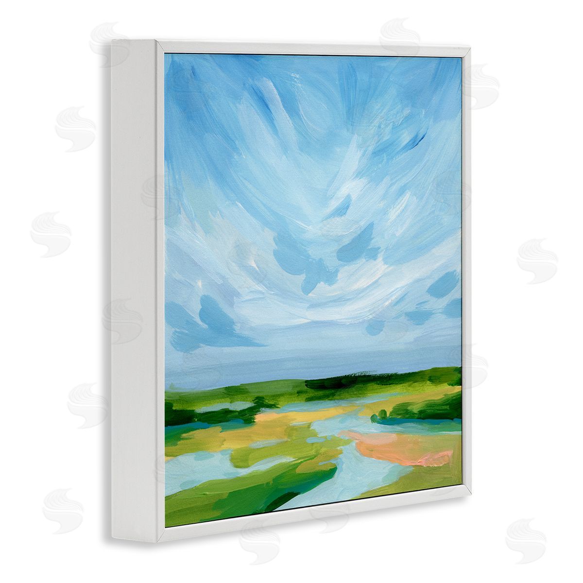 Victoria Barnes Modern Stream Landscape White Framed Glicee Wall Art Print