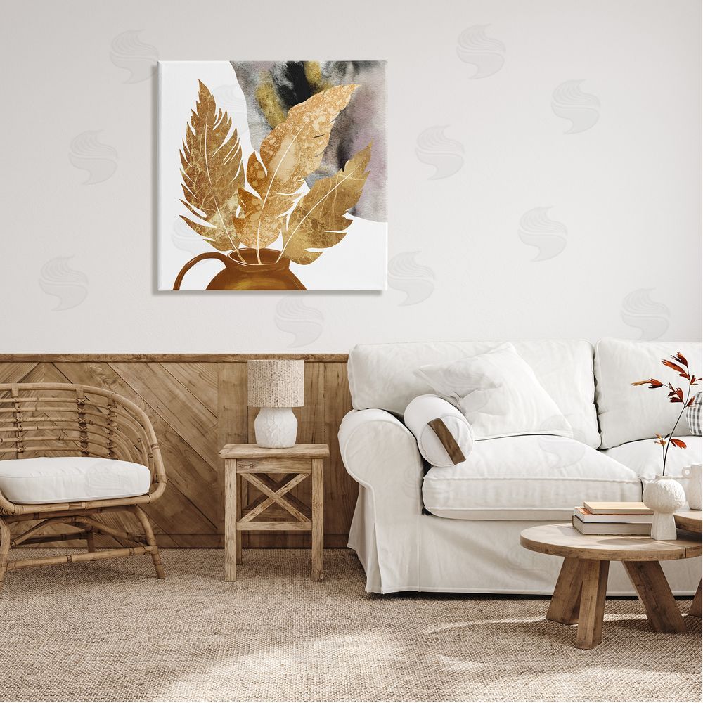 Ziwei Li Modern Boho Leaves Canvas Wall Art in Room