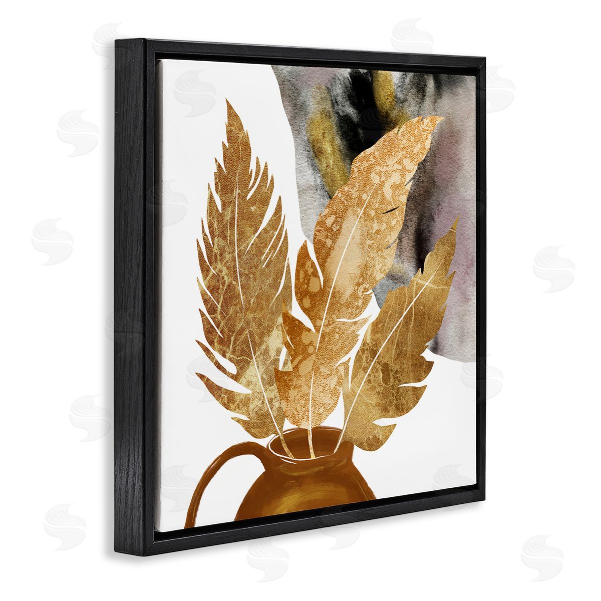 Ziwei Li Modern Boho Leaves Black Floating Frame Canvas Wall Art Print