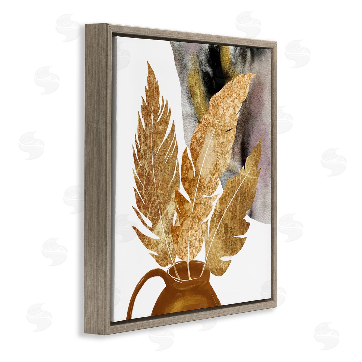 Ziwei Li Modern Boho Leaves Brown Floating Frame Canvas Wall Art Print