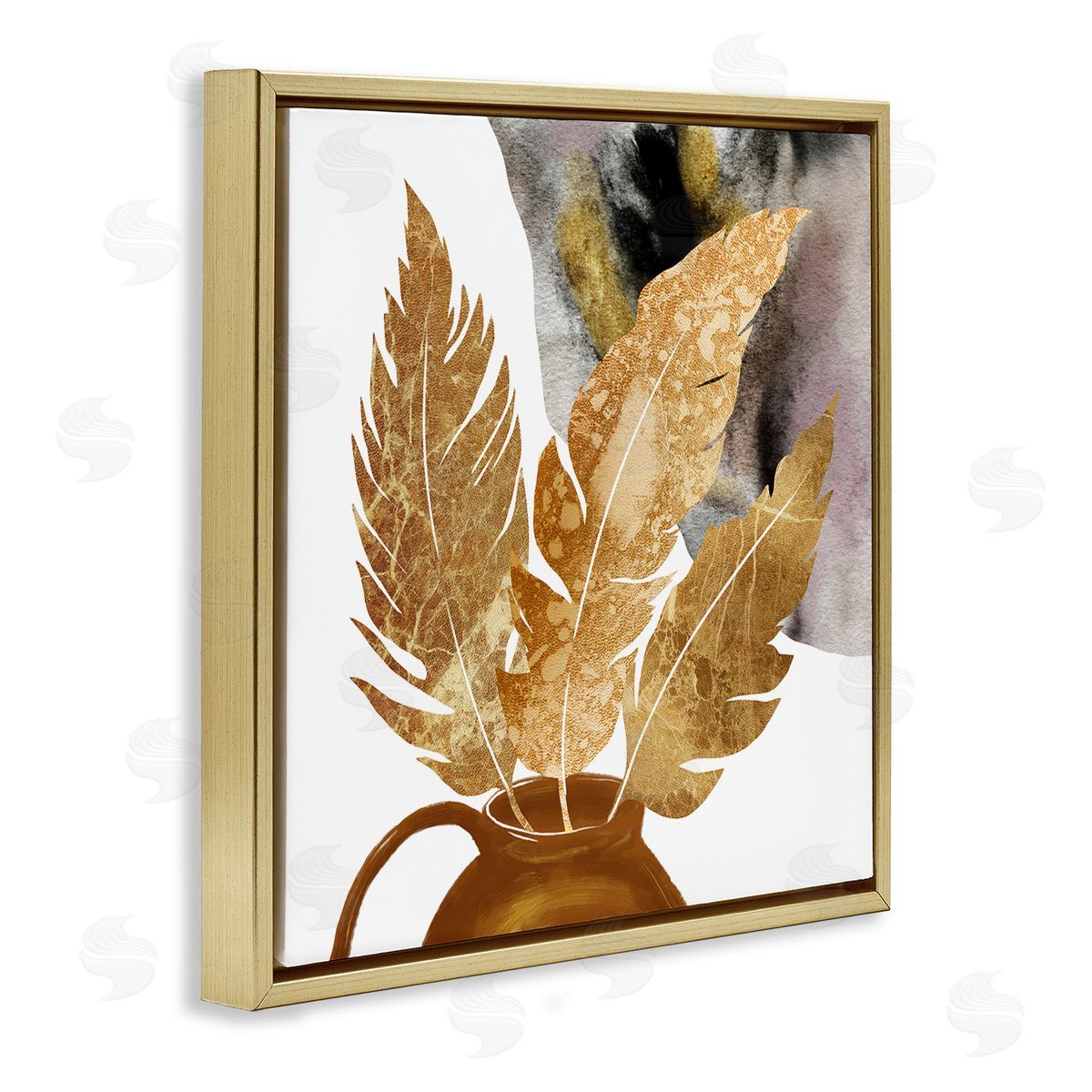 Ziwei Li Modern Boho Leaves Gold Floating Frame Canvas Wall Art Print