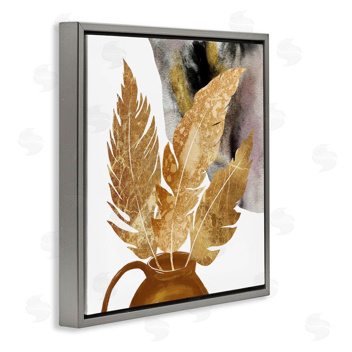 Ziwei Li Modern Boho Leaves Gray Floating Frame Canvas Wall Art Print