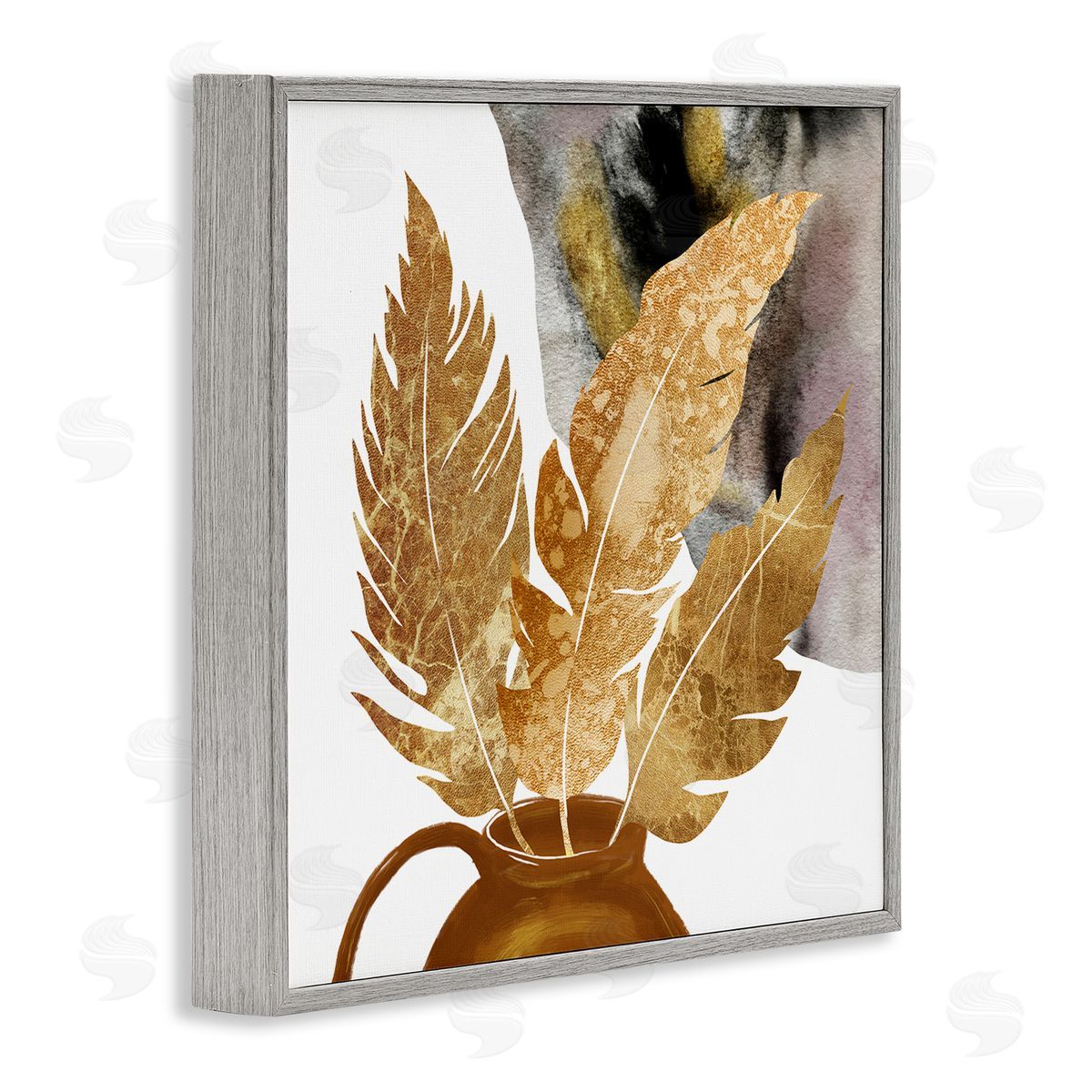 Ziwei Li Modern Boho Leaves Gray Framed Glicee Wall Art Print