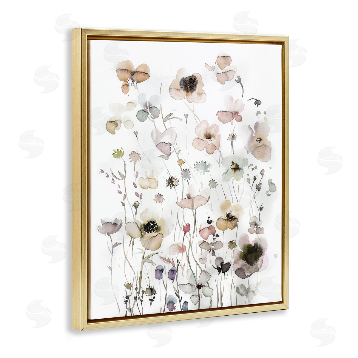 Soft Cottage Florals Pattern Gold Floating Frame Canvas Wall Art, Home Decor by Incado