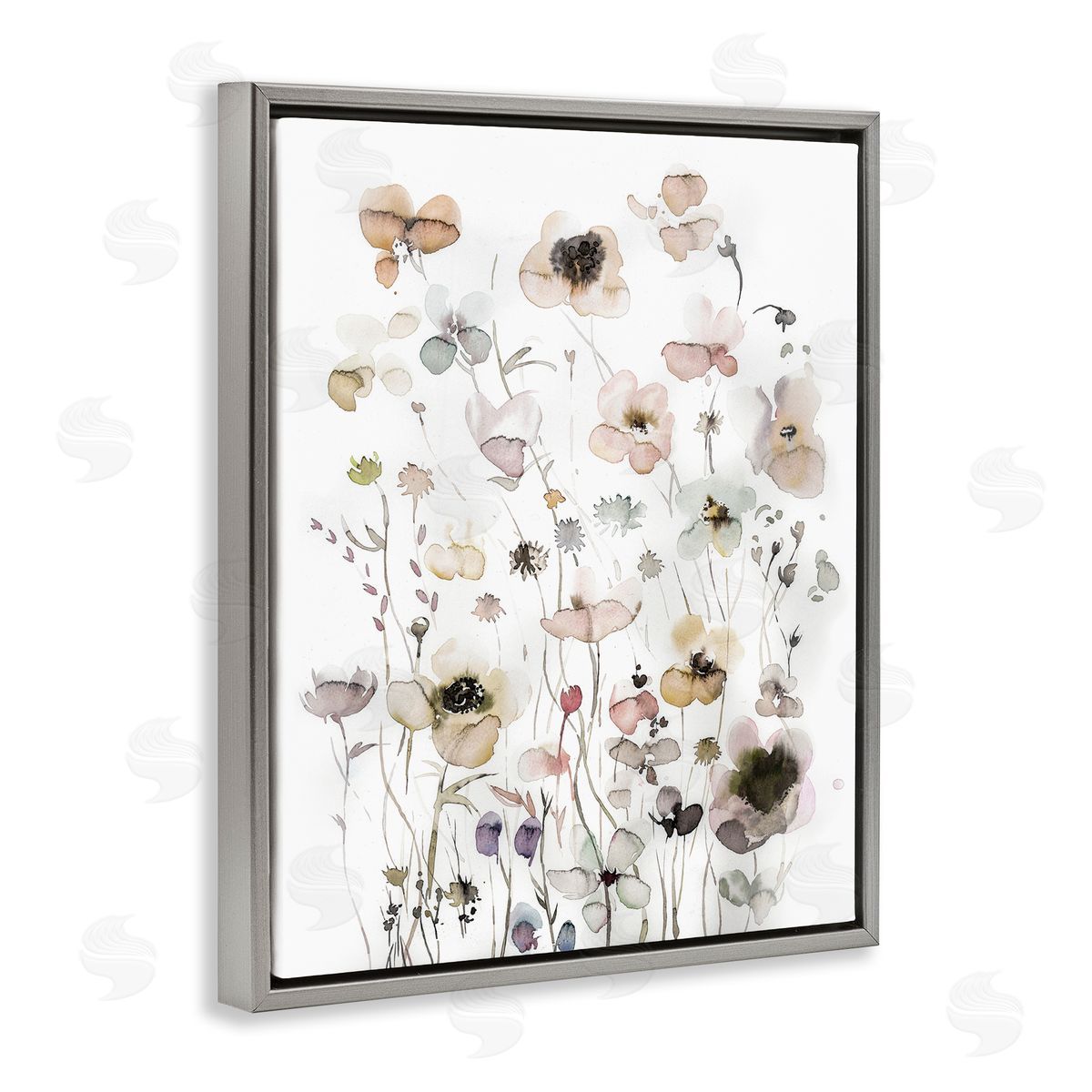 Soft Cottage Florals Pattern Grey Floating Frame Canvas Wall Art, Home Decor by Incado