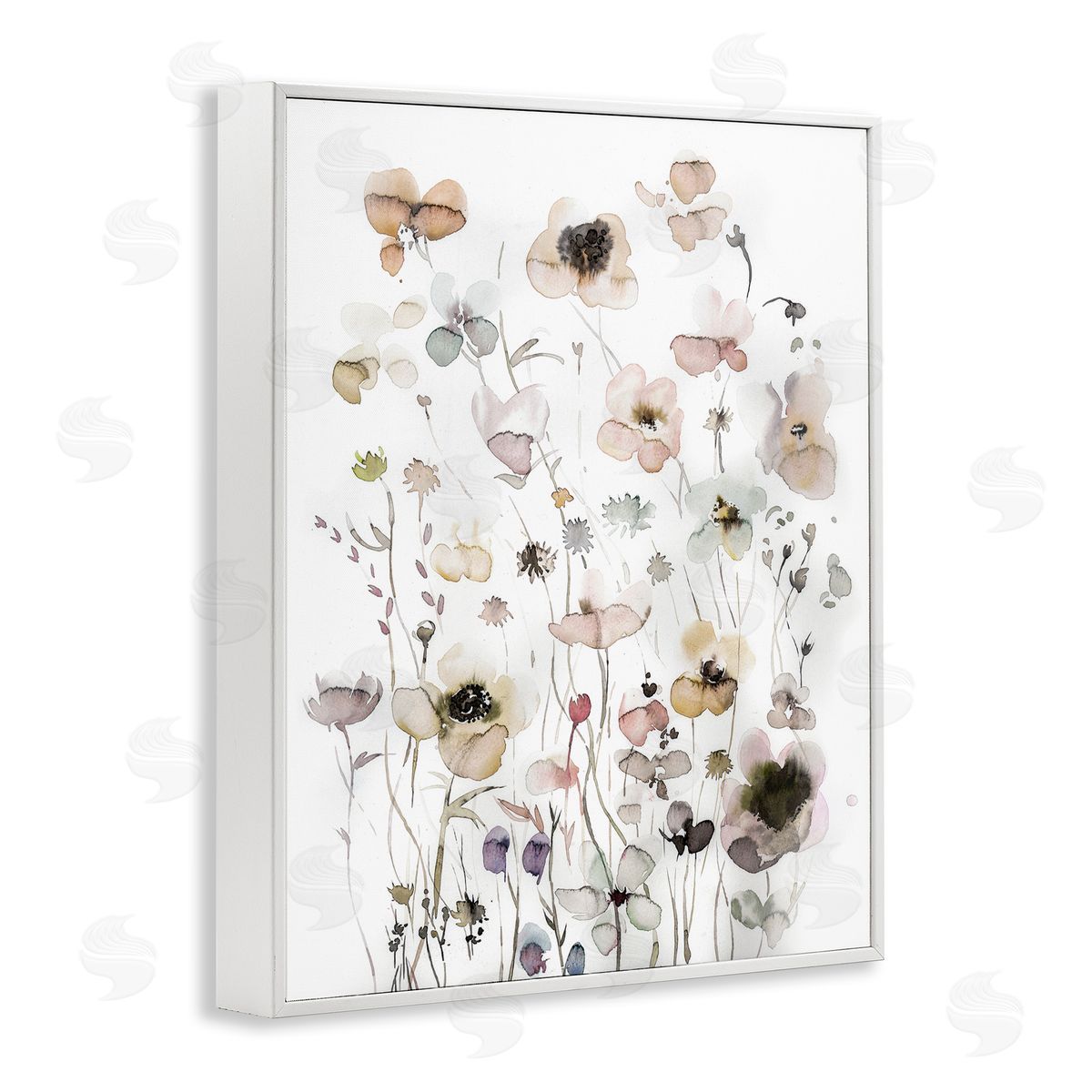 Soft Cottage Florals Pattern White Frame Print Wall Art, Home Decor by Incado