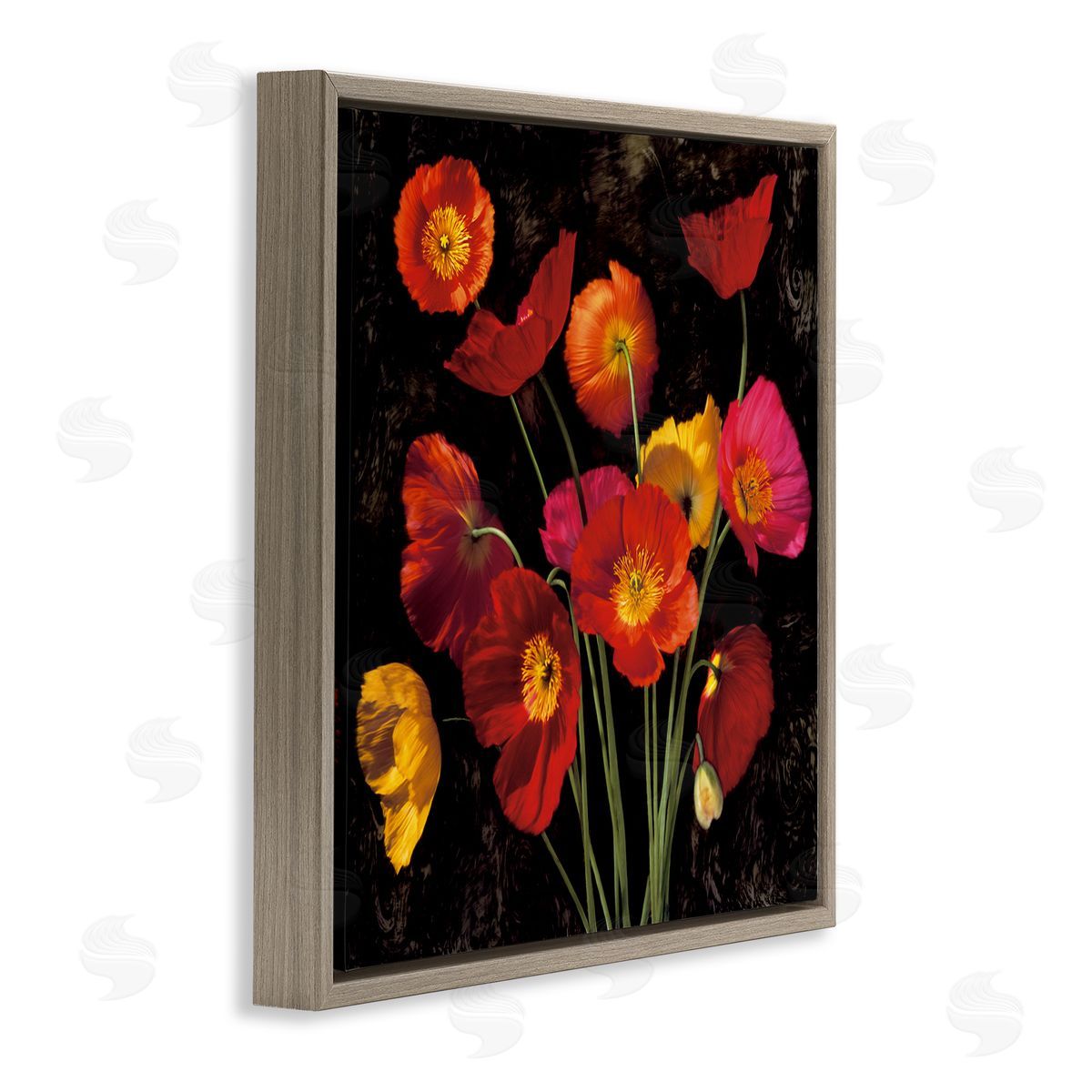 John Seba Red Poppies Photography Brown Floating Frame Canvas Wall Art Print