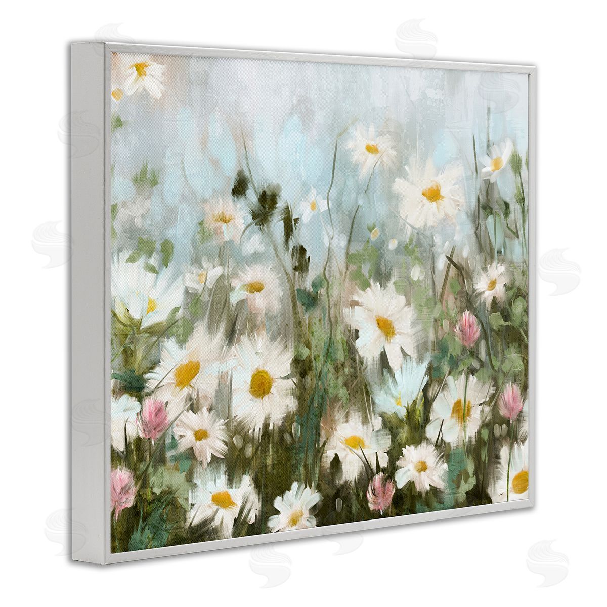 Daisy Field Painting White Frame Print Wall Art, Home Decor by Nina Blue