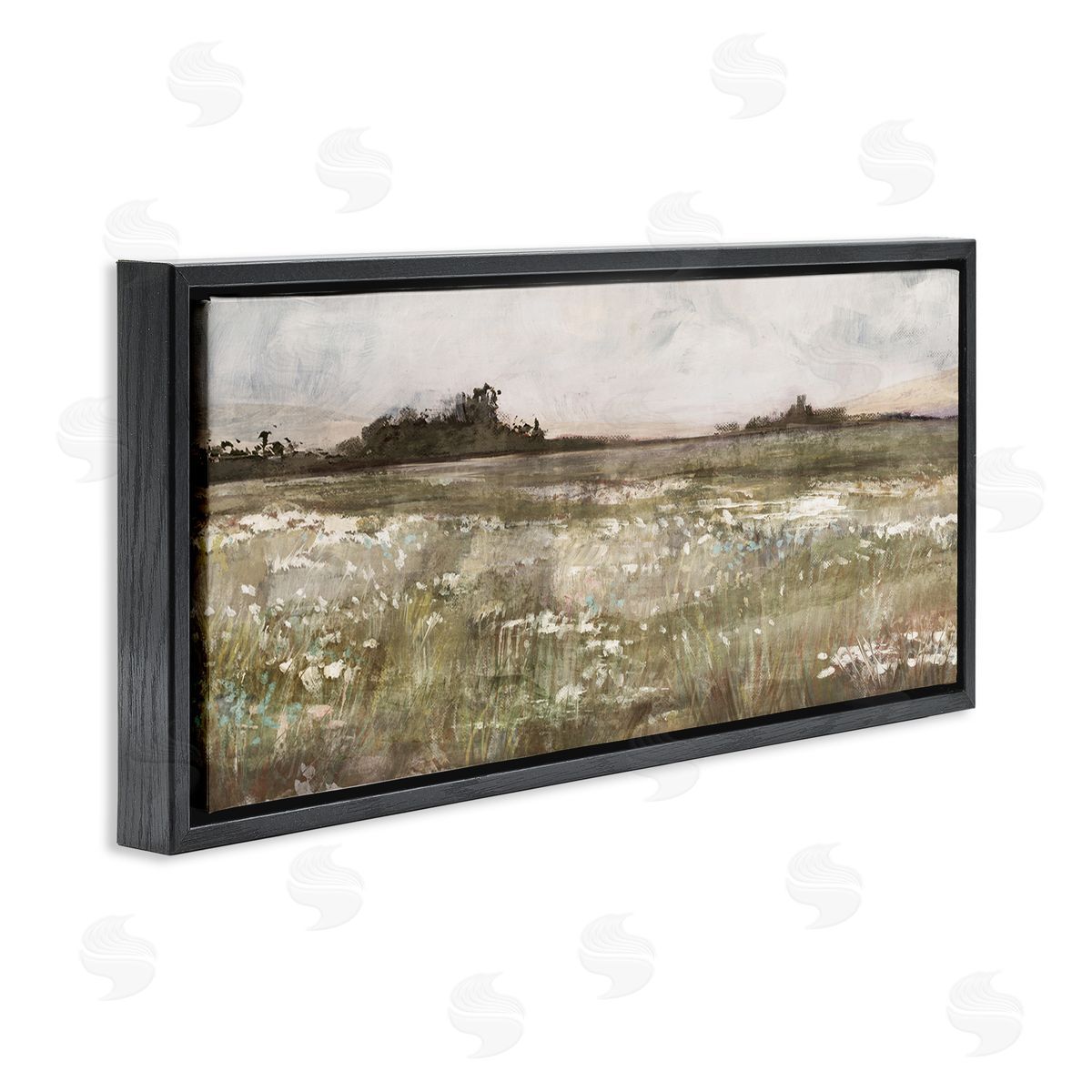 Rural Country Meadow Black Floating Frame Canvas Wall Art, Home Decor by Nina Blue