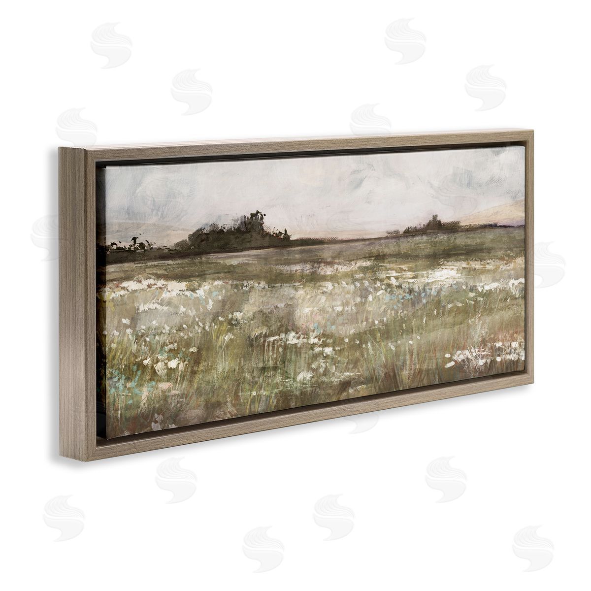 Rural Country Meadow Brown Floating Frame Canvas Wall Art, Home Decor by Nina Blue