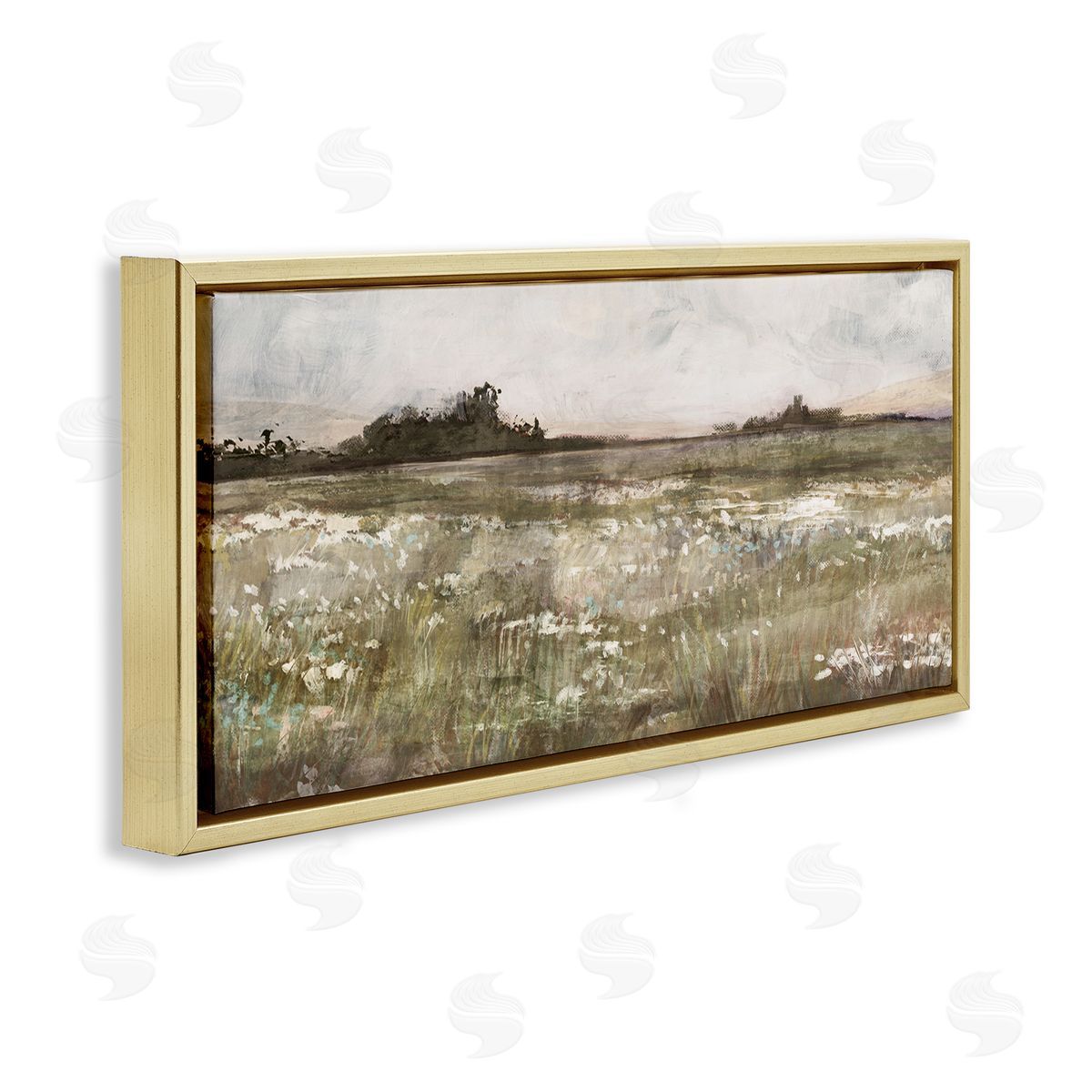 Rural Country Meadow Gold Floating Frame Canvas Wall Art, Home Decor by Nina Blue
