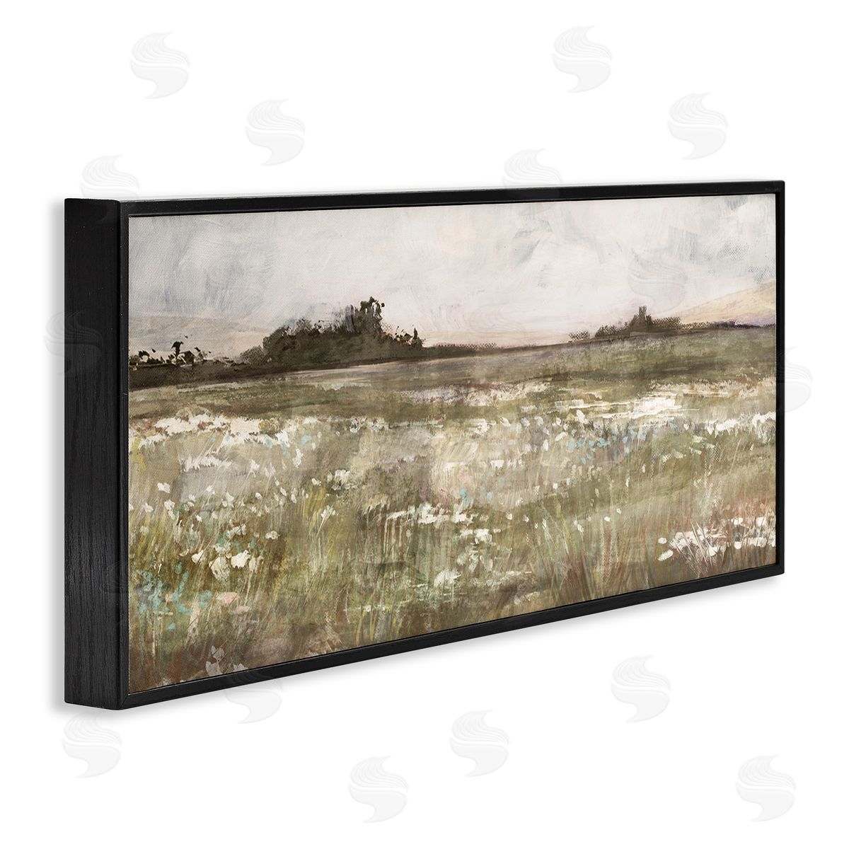 Rural Country Meadow Black Frame Print Wall Art, Home Decor by Nina Blue
